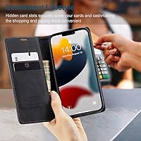 Vista 3 de SINIANL Funda de piel tipo cartera para iPhone 13 Pro Max, funda plegable con soporte magnético, ranura para tarjetas, funda protectora para iPhone