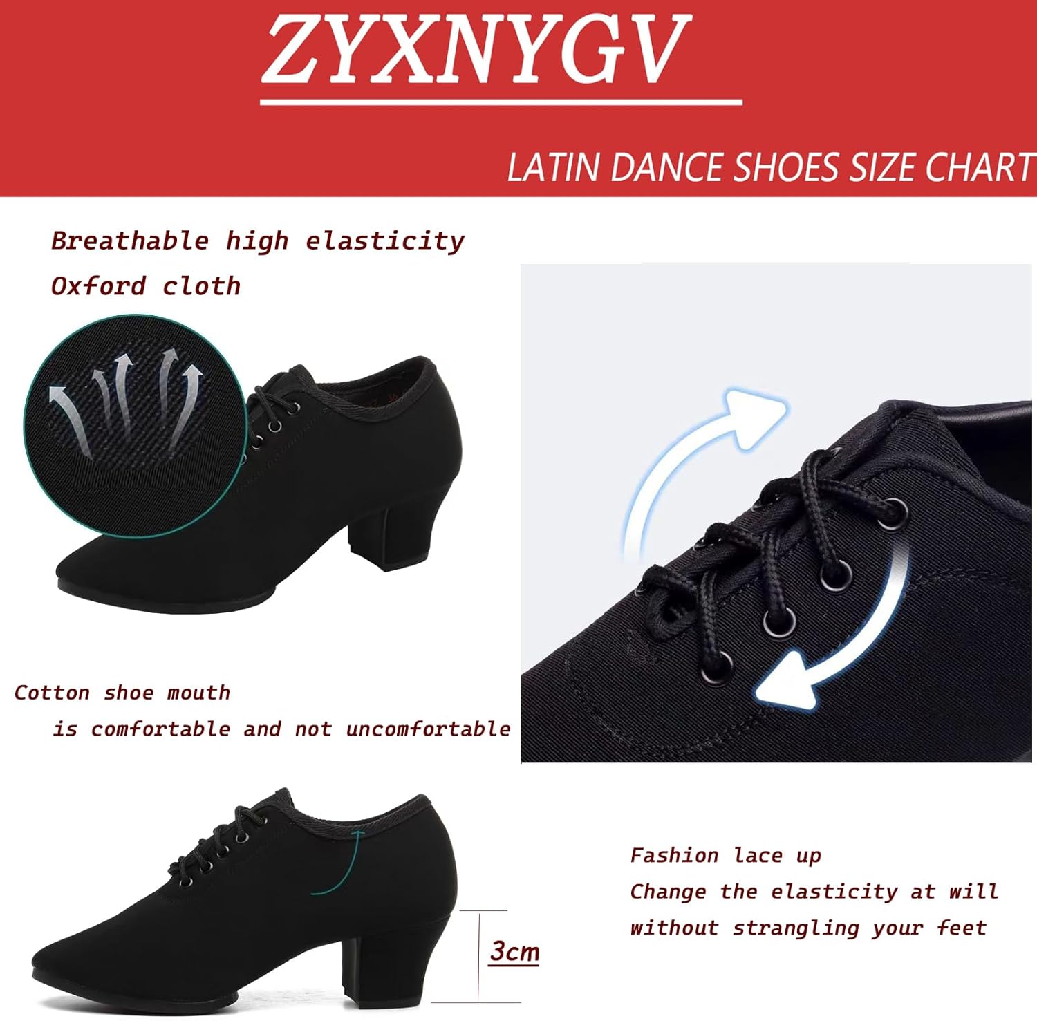 Women's Ballroom Dance Shoes Lace-up Closed Toe Suede Sole Professional Modern Salsa Latin Teaching Practice Performance Dance Shoes - Image 4