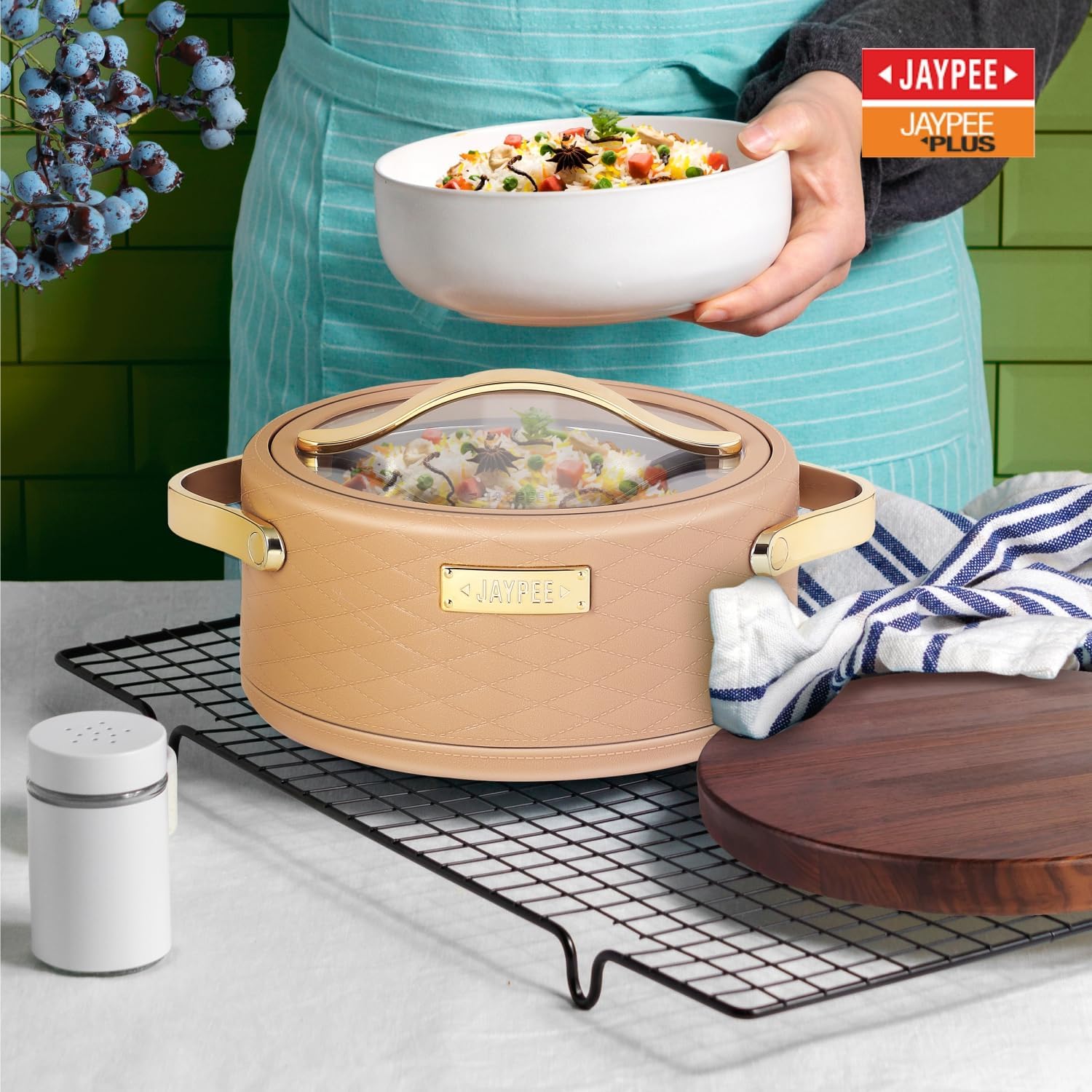 JAYPEE Luxura Klass Set Inner Steel Serving Painted Casserole Set Of 3 Toughened Glass Lid Advanced PU Insulated 100% Food Grade Lockable Hot Box Easy To Keep Roti,Pulao & More|1500,2000,2500 Ml,Brown