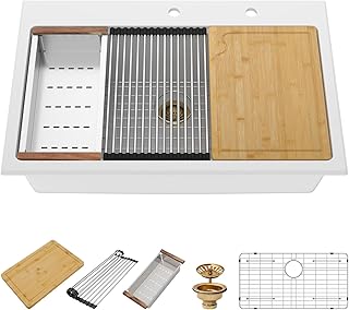 33x22 Inch White Composite Drop In Kitchen Sink Granite Composite Kitche...