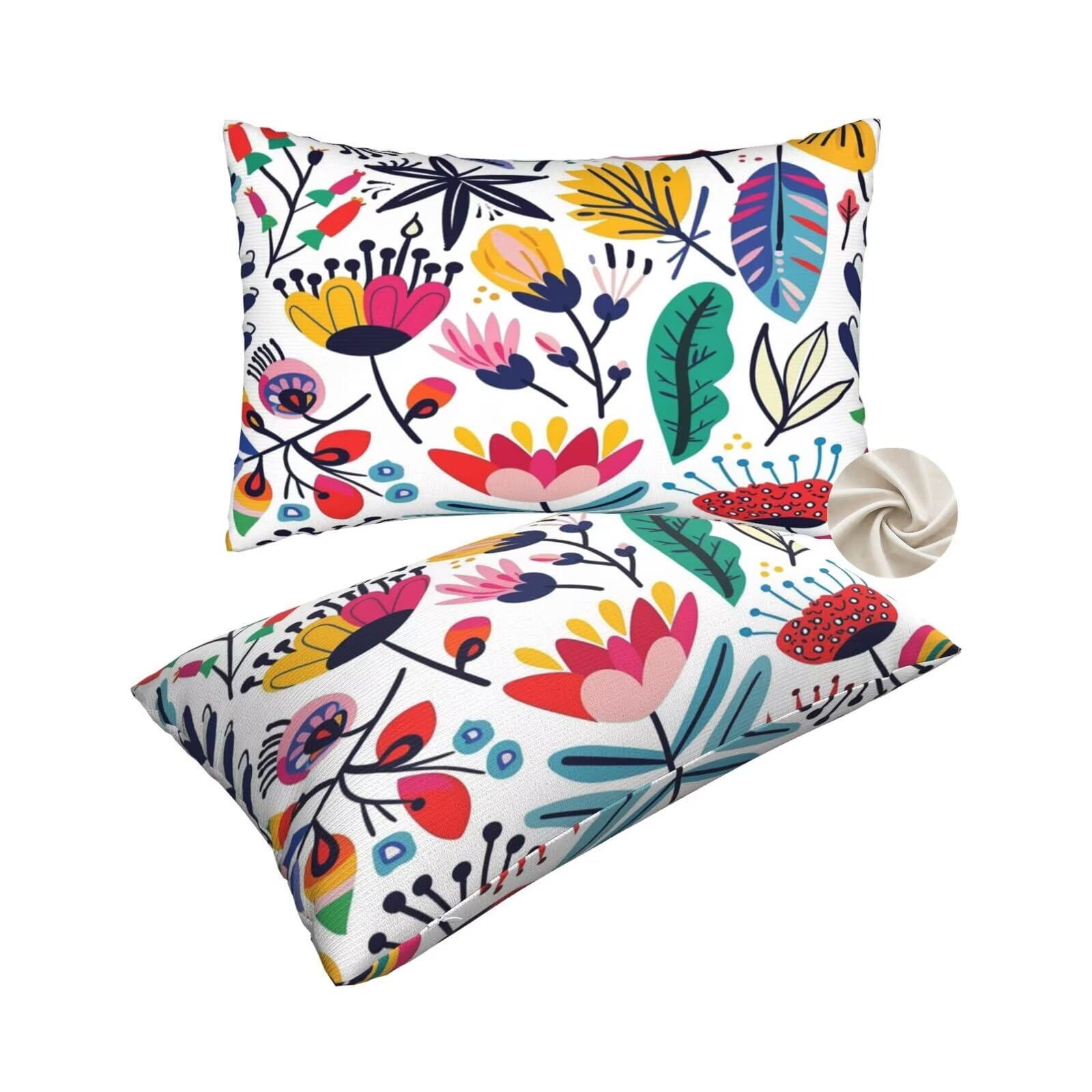 Housse coussin dessin animé avec motif fleurs coloré en format 50x80 cm