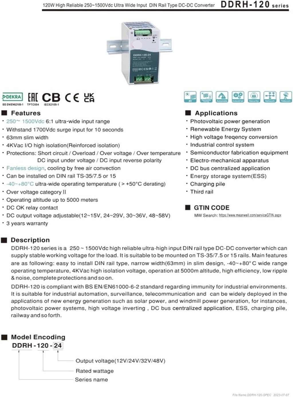 DDRH-120-12 DDRH-120-24 DDRH-120-32 DDRH-120-48 スイッチング電源(DDRH-120-