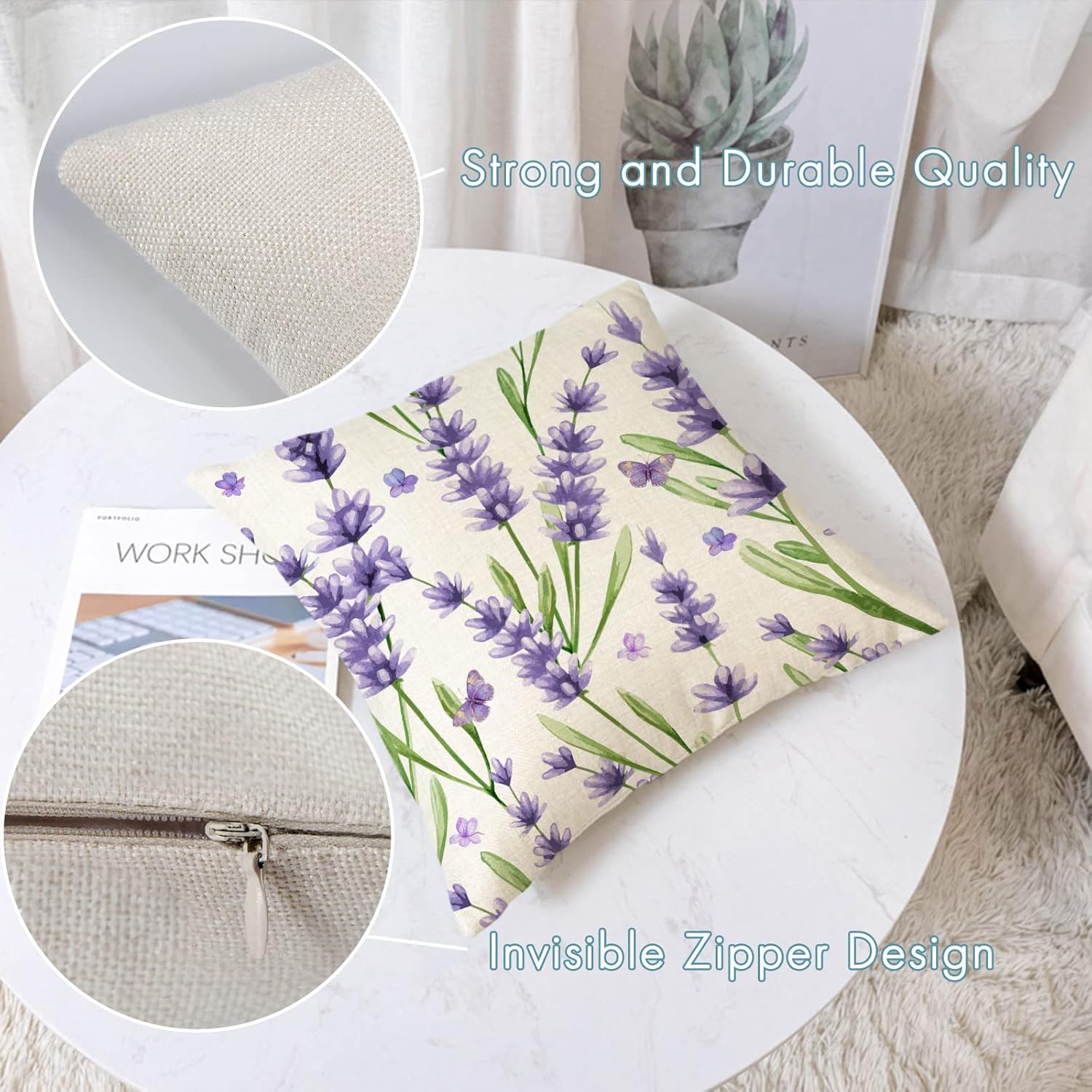 YeeJu Set of 4 Lavender Pillow Covers 20x20 Spring Summer Pillow Covers Purple Floral Throw Pillow Covers Cushion Covers Square Pillow Cases for Couch Sofa Outdoor Home Decorations(20 Inch)