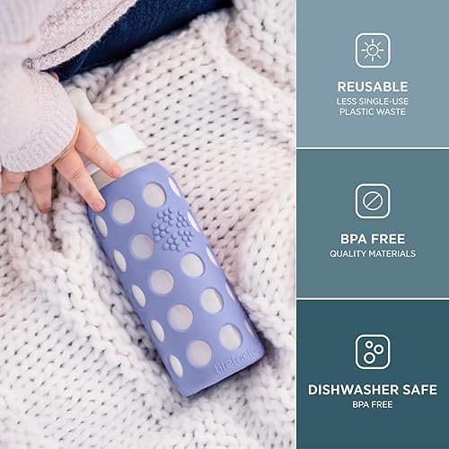 Miniatura 2 de Lifefactory Biberón de vidrio con funda protectora de silicona y etapa 2 pezón arándano 9 onzas (LF110020C4)