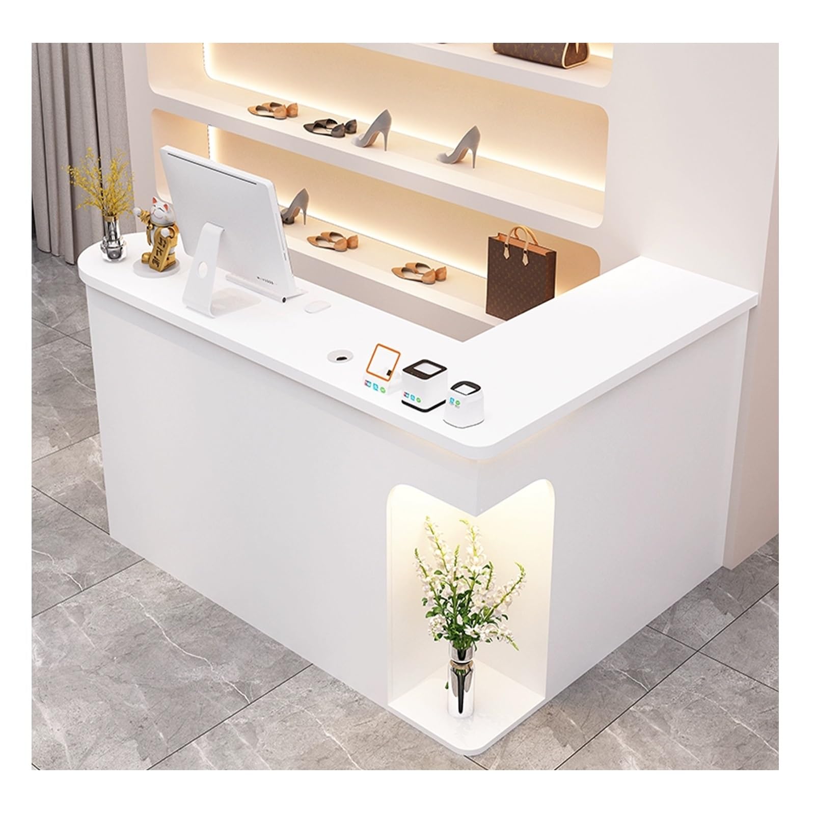 QWEASDF Bancone Reception Moderno，Bancone Cassa Piccolo e Moderno ， Piccolo Banco Cassa ，Banco Reception Parrucchiere Moderno Tavolo，per Negozi, Centri estetici Parrucchieri(D,L120CM/L47.2IN_L)