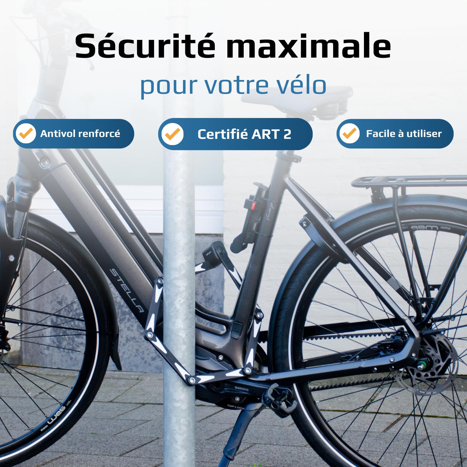 Antivol Pliable – Certifié ART 2 – Acier Trempé – Pour Vélo, Vélo Électrique et Trottinette – Avec Support – 95 cm