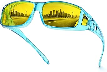 FEISEDY Night Driving Fit Over Glasses Sunglasses for Men Women,Polarized Wrap Around Yellow Sunglasses UV400 B2593