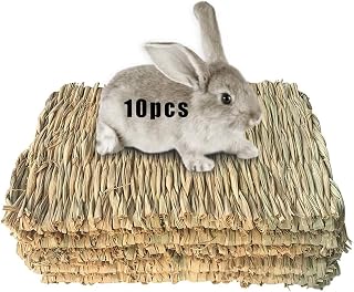 Hamiledyi 10Pcs Rabbit Grass Mat Natural Woven Bunny Straw Bed Chew Toys