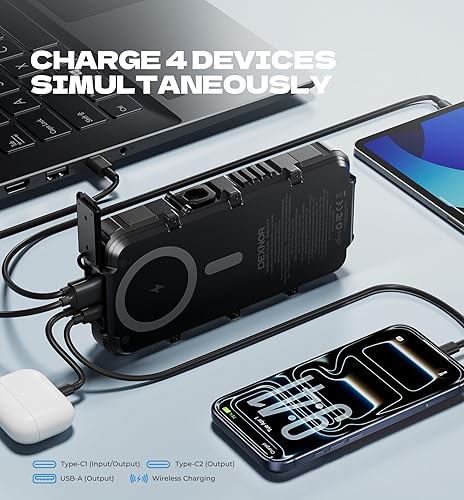 Miniatura 4 de Dexnor Cargador solar de 27,000 mAh, 65 W PD3.0 y QC3.0 de carga rápida, batería externa, cargadores inalámbricos portátiles con linterna y