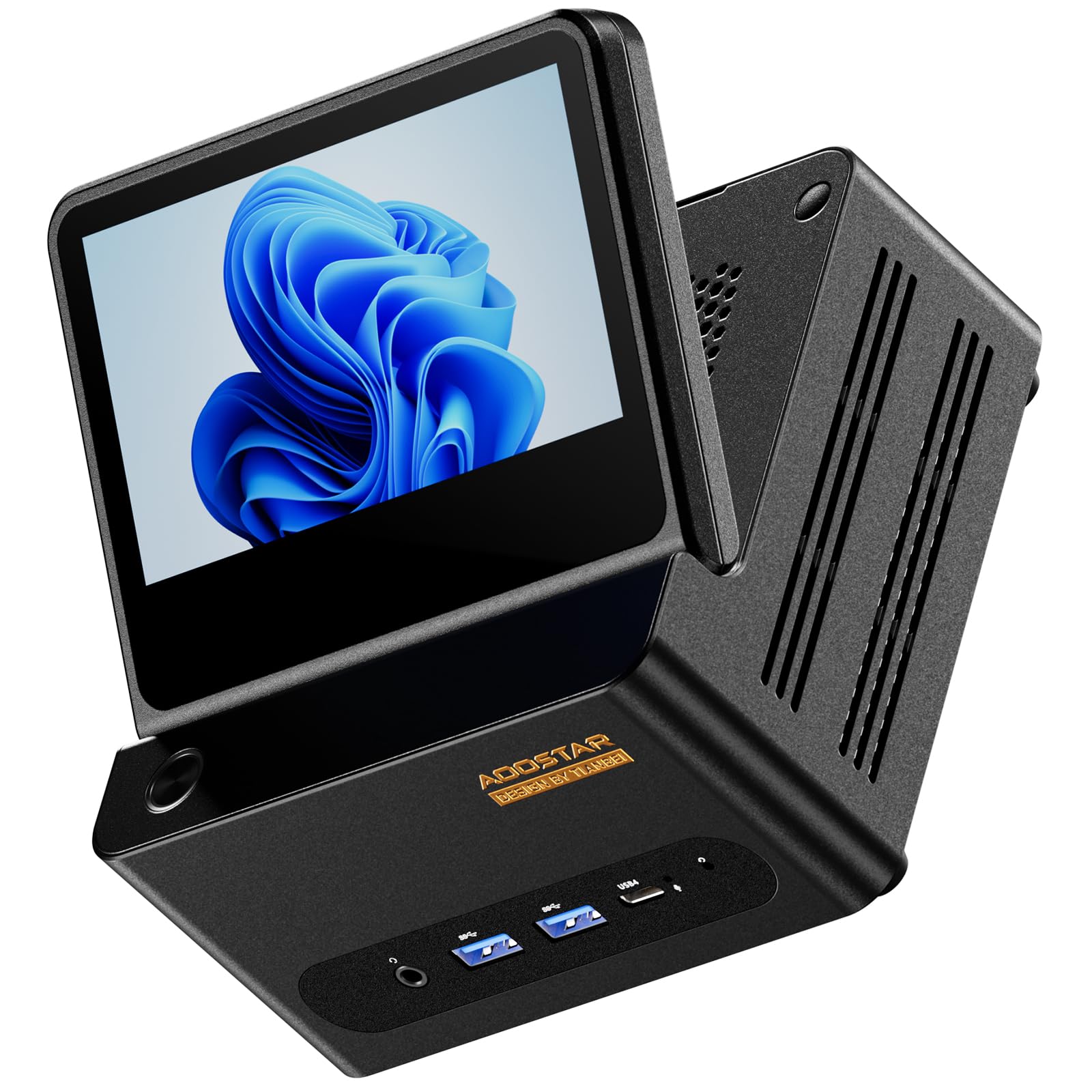 AOOSTAR G-FLIP Mini PC R7 PRO 8845HS(5.1GHz,AI Prozessor),Mini Desktop Computer Kein RAM Keine M.2 PCIe4.0 SSD,Gaming PC Radeon 780M/OCuLink/Wifi 6/2xUSB4/2x2.5G LAN/5 Zoll faltbares Zweitdisplay