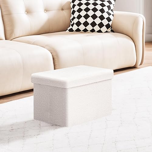 Miniatura 162 de PINPLUS Otomanas otomanas de almacenamiento con forma cuadrada con reposapiés de almacenamiento para sala de estar, asiento otomano Boucle para