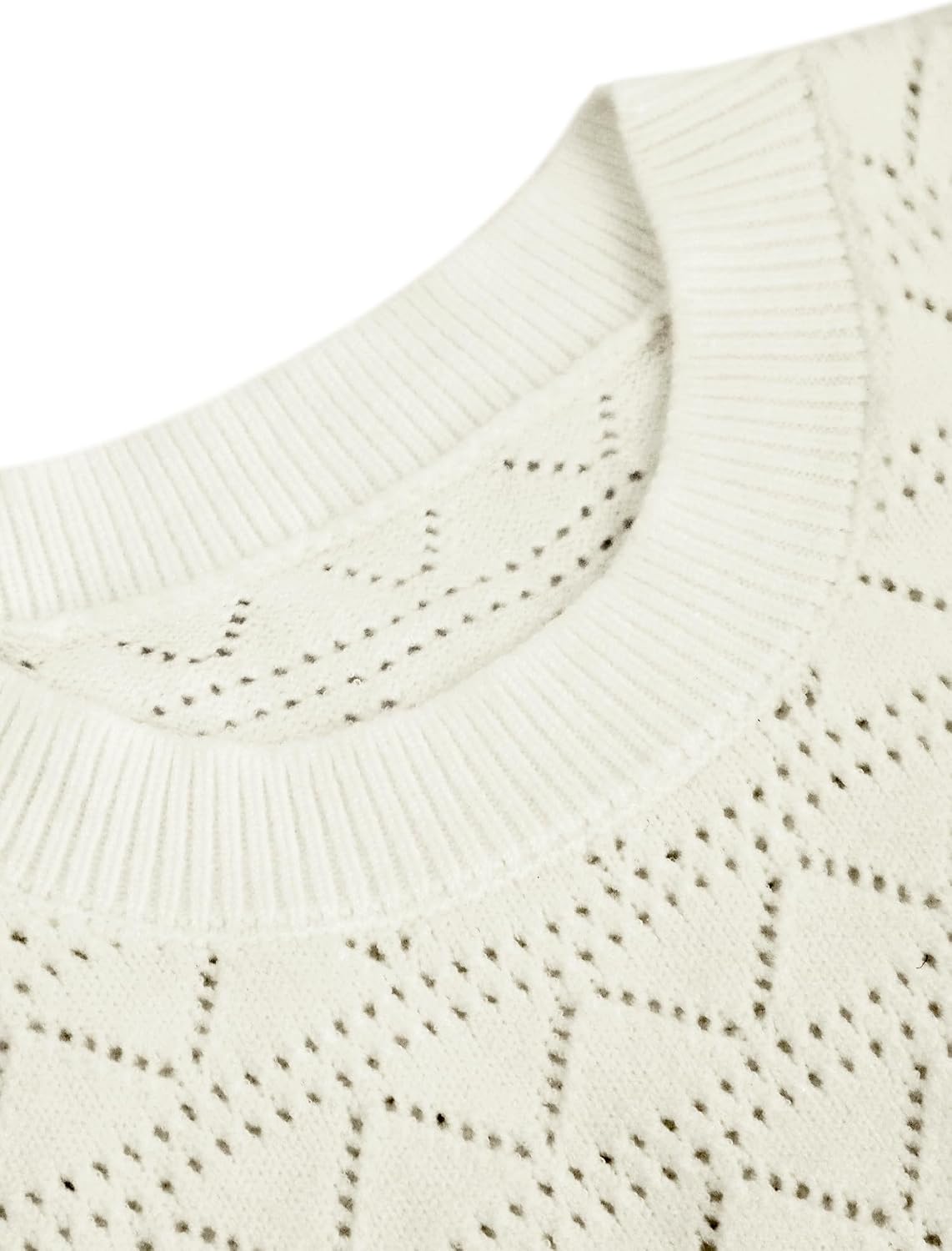 Allimy Womens See Through Pointelle Knit Short Sleeve Crewneck Sweater Crop Tops and High Waist Elastic Casual Short Sets