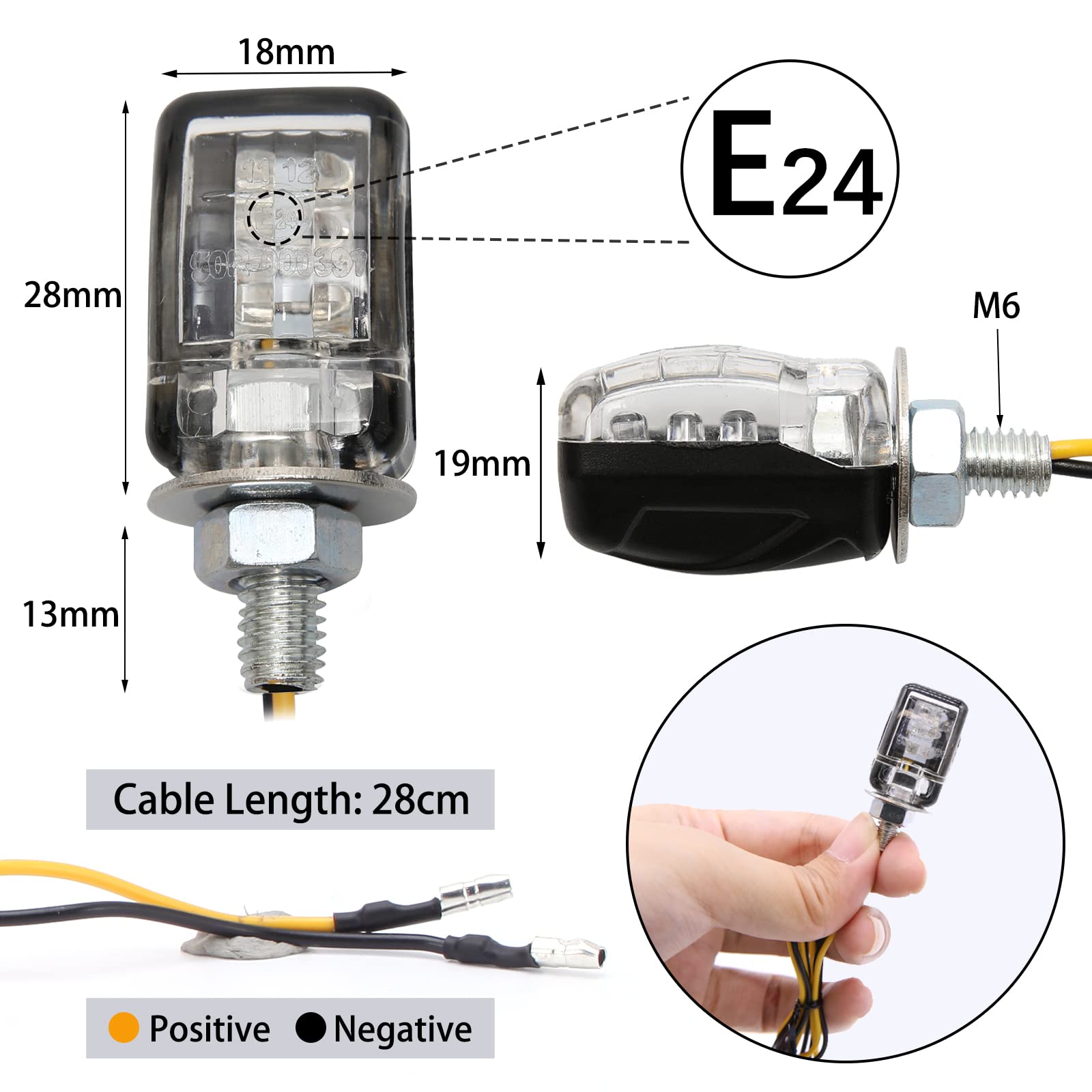JMTBNO Intermitentes Moto Homologados LED Indicadores 4 Piezas Mini Bombilla Ámbar Luz de Señal de Giro Impermeable Universal 12V Compatible con M6 Motocicleta Scooter Quad Enduro Off Road