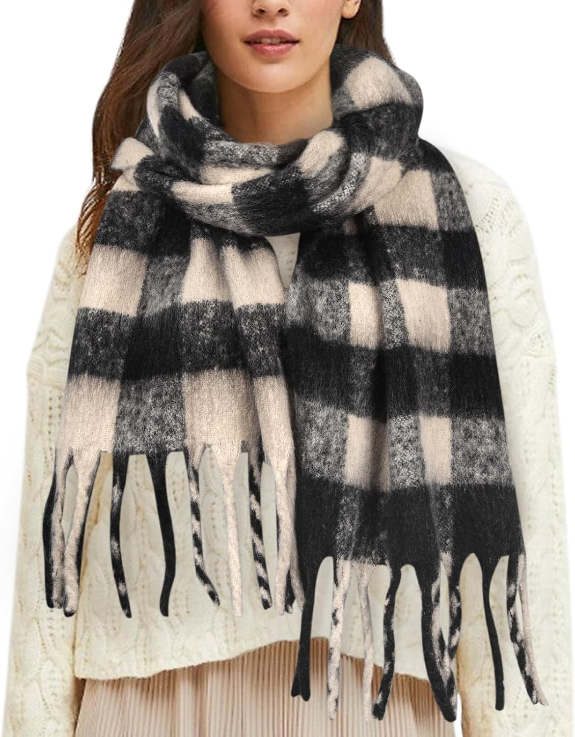 Womens Scarf Winter Big Colorful Checked Thick Warm Soft Scarves Casual Tassel Blanket Scarf - Image 7