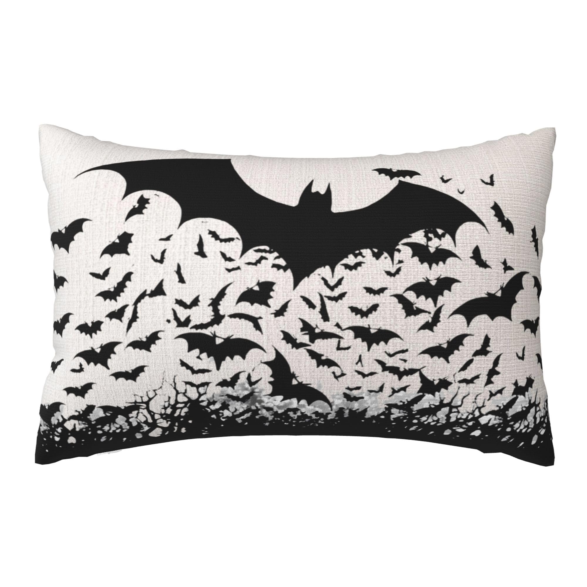 Qilerongrong Happy Halloween Black Bats Throw Pillow Covers 12x20 inch Linen Double-Sided Lumbar Pillow Case Autumn Zipper Rectangle