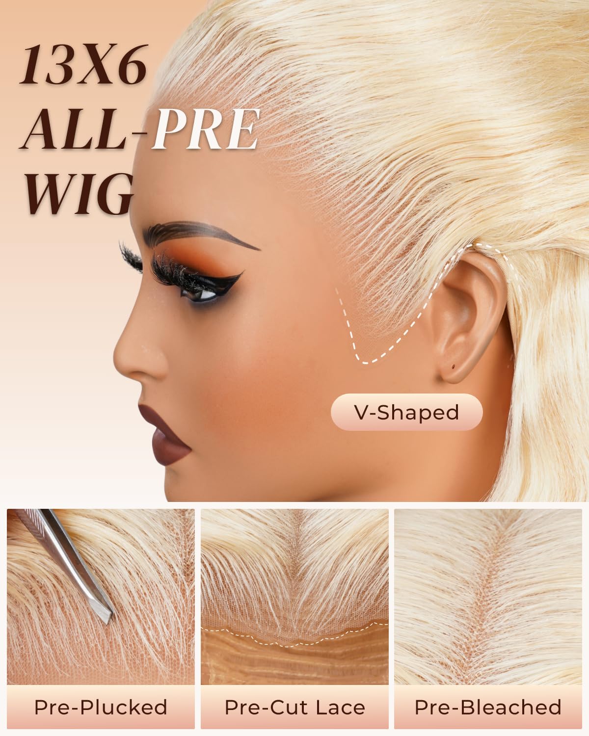 Arabella 613 Lace Front Wig Human Hair 13x6 Blonde Lace Front Wigs Human Hair 210% Density Body Wave 613 Pre Cut Glueless Wigs Pre Plucked Bleached Knots (30inch, 613 13x6 body wave wig)
