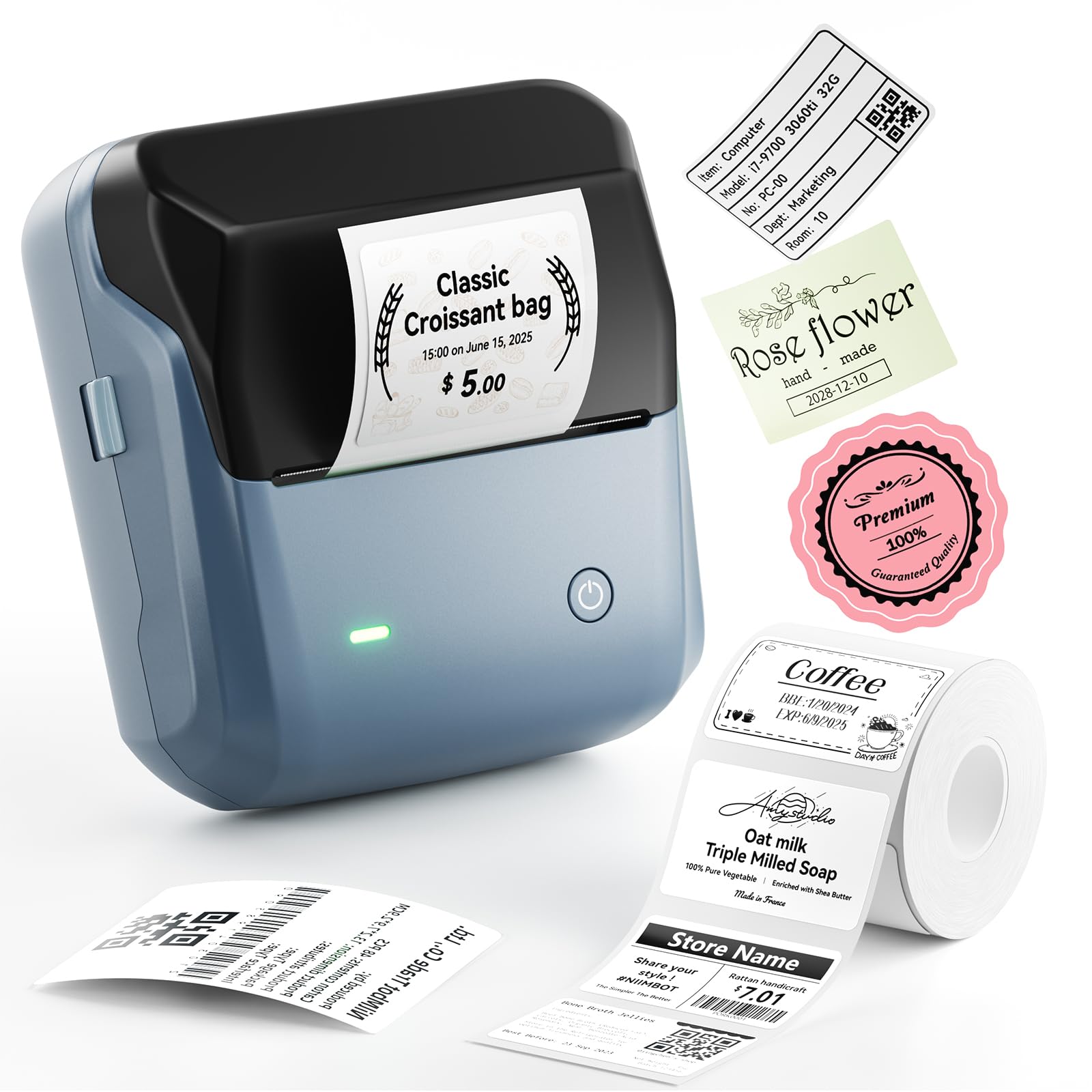 NIIMBOT B31 Label Maker with Tape, 3 Inch Portable Bluetooth Thermal Label Printer for Barcode, Address, Logo and Tag Labels, Cable Labeling Compatible with iOS Android PC, Dark Blue