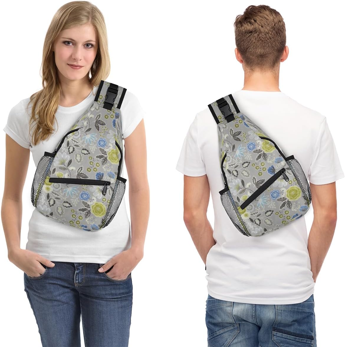 Bohemian Floral Sling Bag for Women Men Crossbody Sling Backpack Shoulder Bag Chest Bag Daypack for Travel Hiking Outdoor