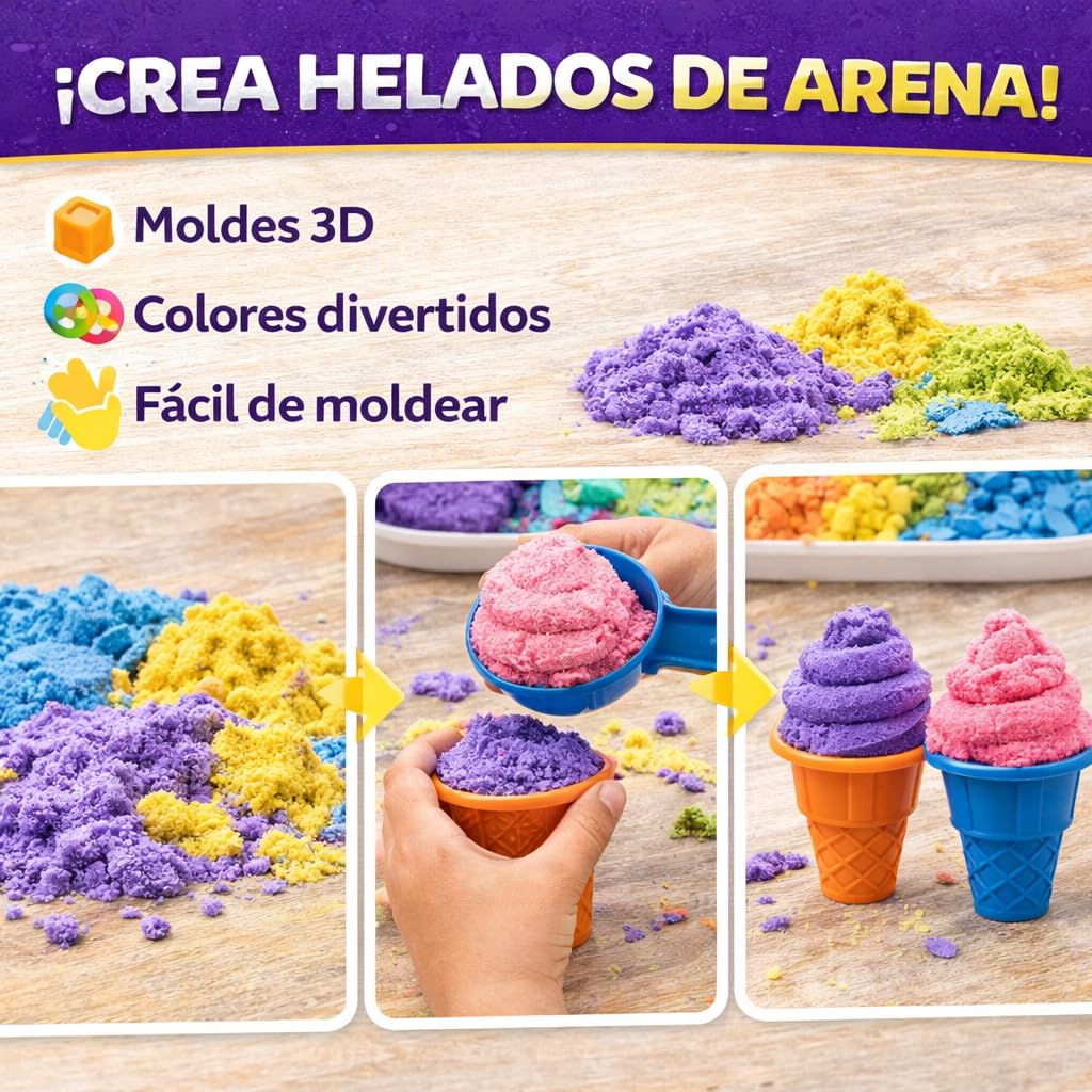 Maletín de actividades y arena mágica con Moldes de Helados – Arena Cinética – Maletín Portátil con Herramientas y Figuras 3D – Juguete Sensorial Educativo para niños y niñas de 3 4 5 6 7 8 años — view 7