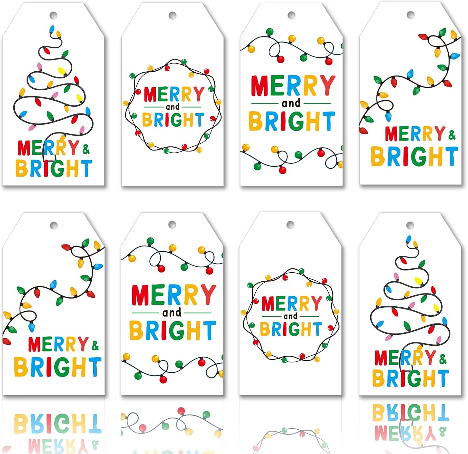 Whaline 120Pcs Christmas Paper Gift Tags with Hemp Rope Xmas Light Bulb Hanging Labels Pre-Punched with Holes Seasonal Holiday Favor Tag, 4 Design