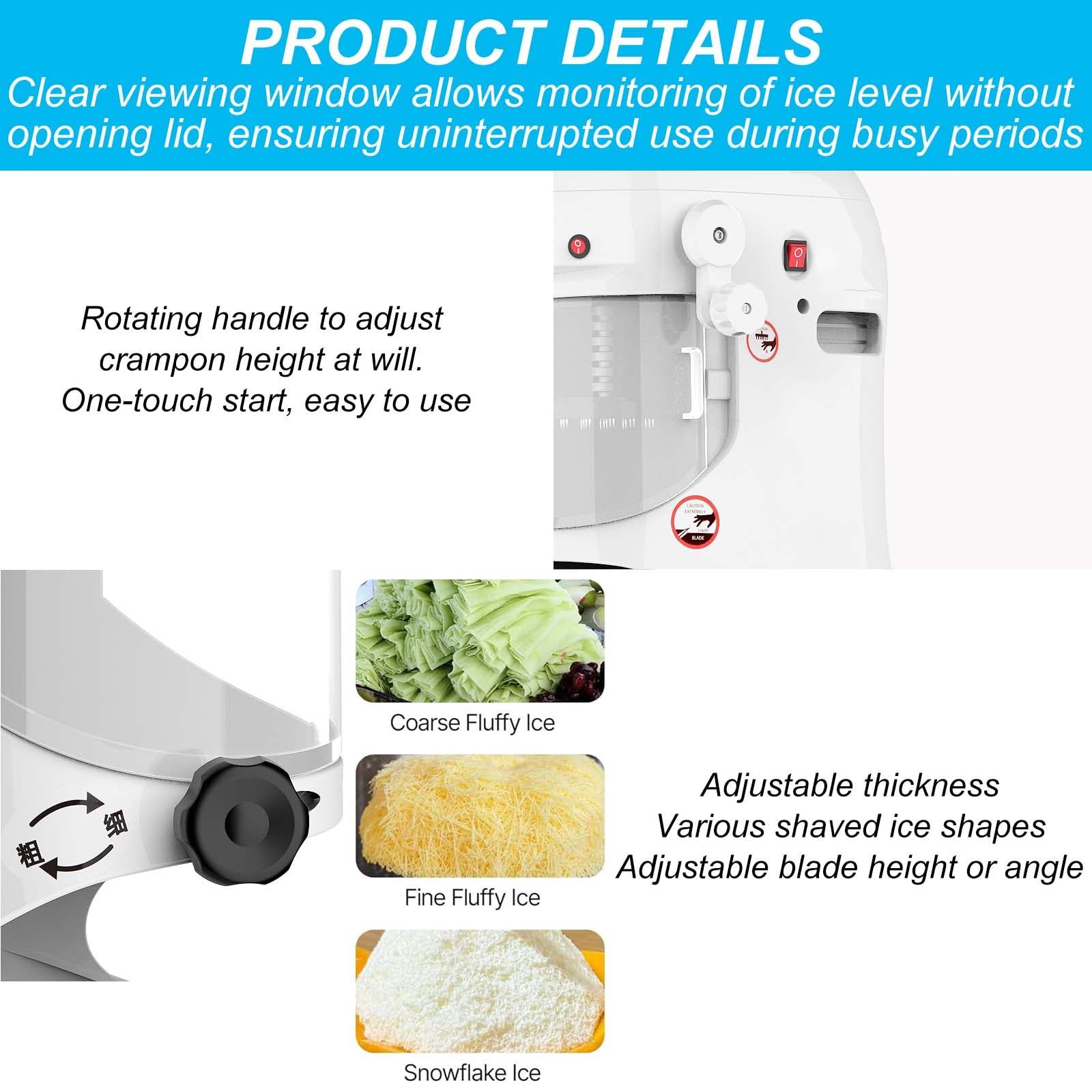 Genérico Máquina para Hacer Hielo raspado de Doble Cuchilla de 300 W, trituradora de Hielo de Acero Inoxidable de 2200 RPM, máquina eléctrica para Hacer Conos de Nieve (Yellow C)