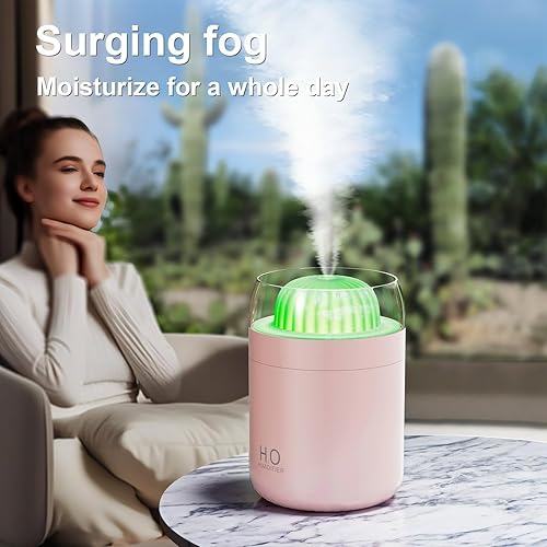 Miniatura 3 de Humidificador pequeño para plantas, humidificador de escritorio de niebla fría de 16.9 fl oz con luz nocturna, mini humidificadores de cactus de