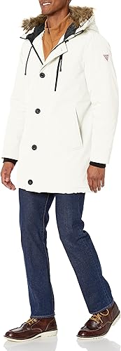 GUESS Chaqueta parka pesada con capucha para hombre con ribete de piel sintética extraíble