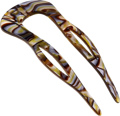 Camila Paris CP2484 French Twist Stick Clip Pins, Handmade, Onyx, Girls Hair Pin U-Shaped Hair Fork for Girls Spiral Updo Chignon Bun Holder, Fashion Styling Hair Accessories for Women, Made in France