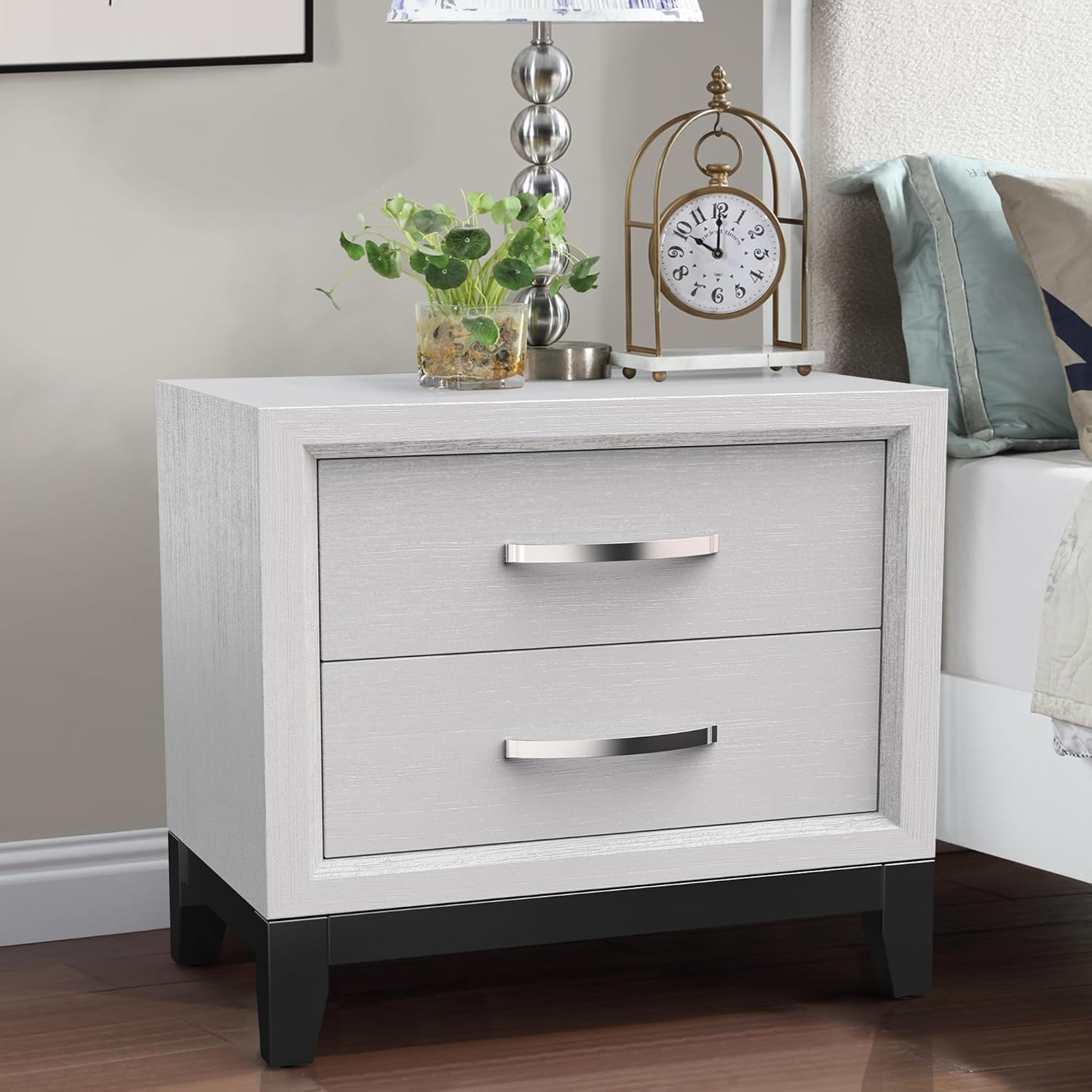 Nightstand with Drawers White Modern Wood Night Stand for