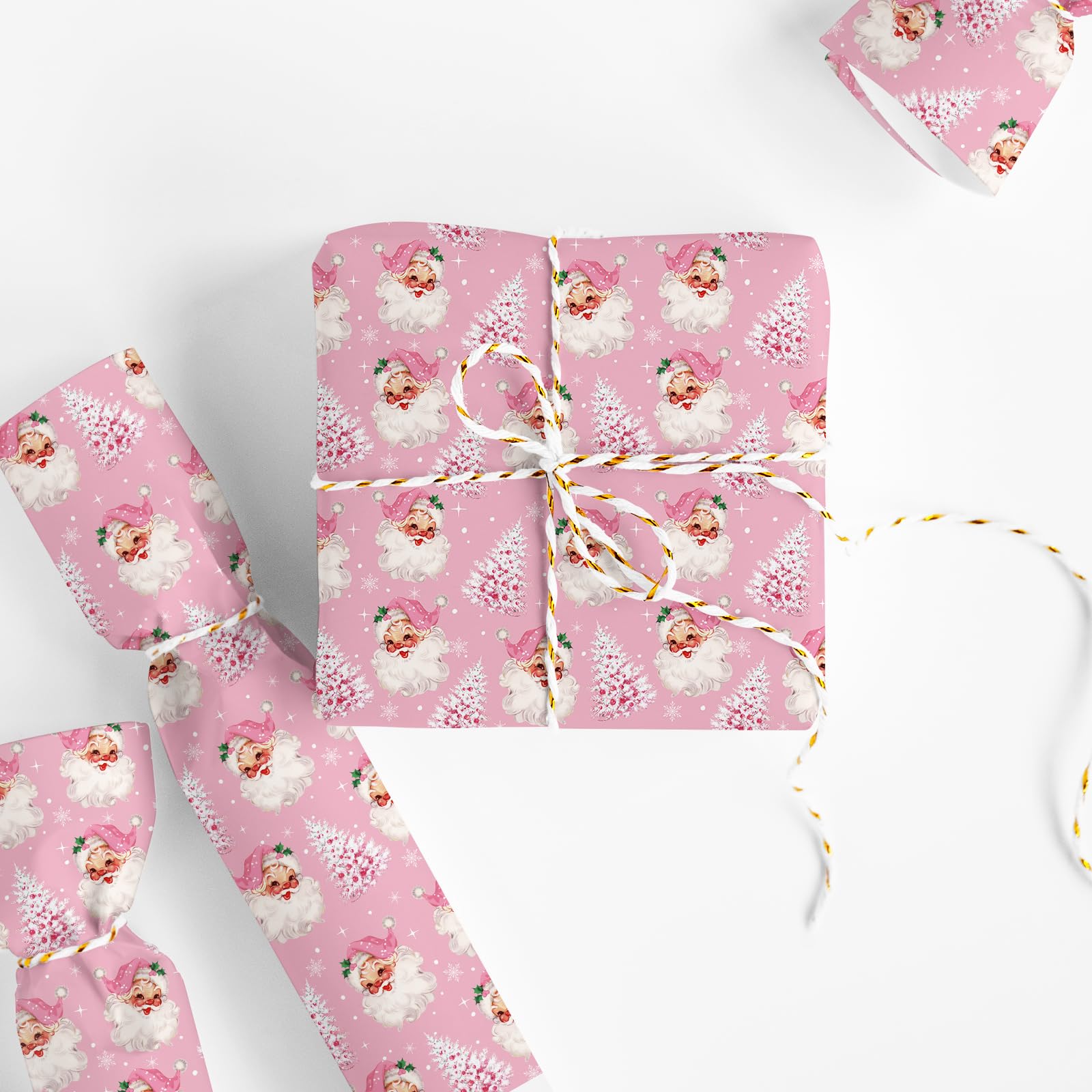 JarThenaAMCS Mini rouleau de papier cadeau de Noël – 43,2 cm x 10 m – Papier cadeau rose pour loisirs créatifs, fournitures de fête à la maison