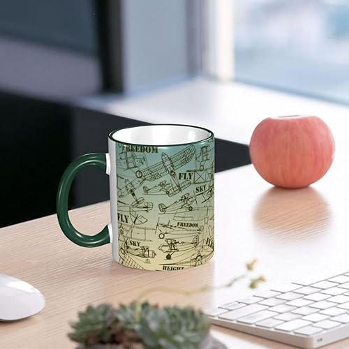 Miniatura 6 de Old Airplane Drawings - Taza de café de cerámica con asa, diseño de vuelo clásico, estilo vintage, tazas de té para café, tazas para beber, regalos