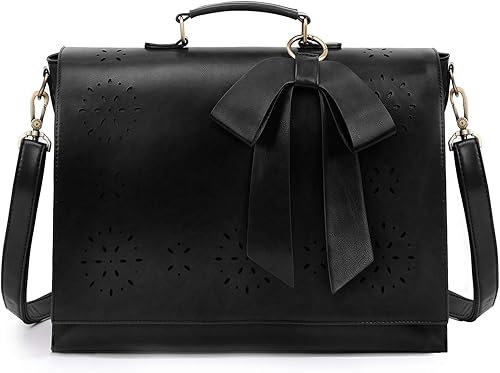 ECOSUSI Maletín para mujer de cuero vegano bolsa para computadora con hombro escolar bolsa para computadora con lazo desmontable Black, Blue,