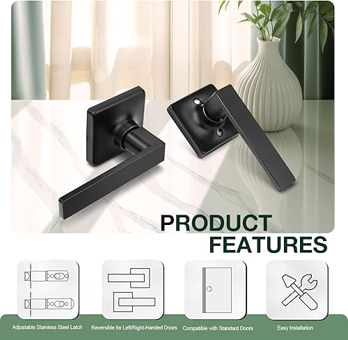 Miniatura 5 de GOBEKOR Paquete de 1 manija de paso, manijas de puerta negras para cerradura de puerta de armario, manija de puerta interior sin llave con cerradura