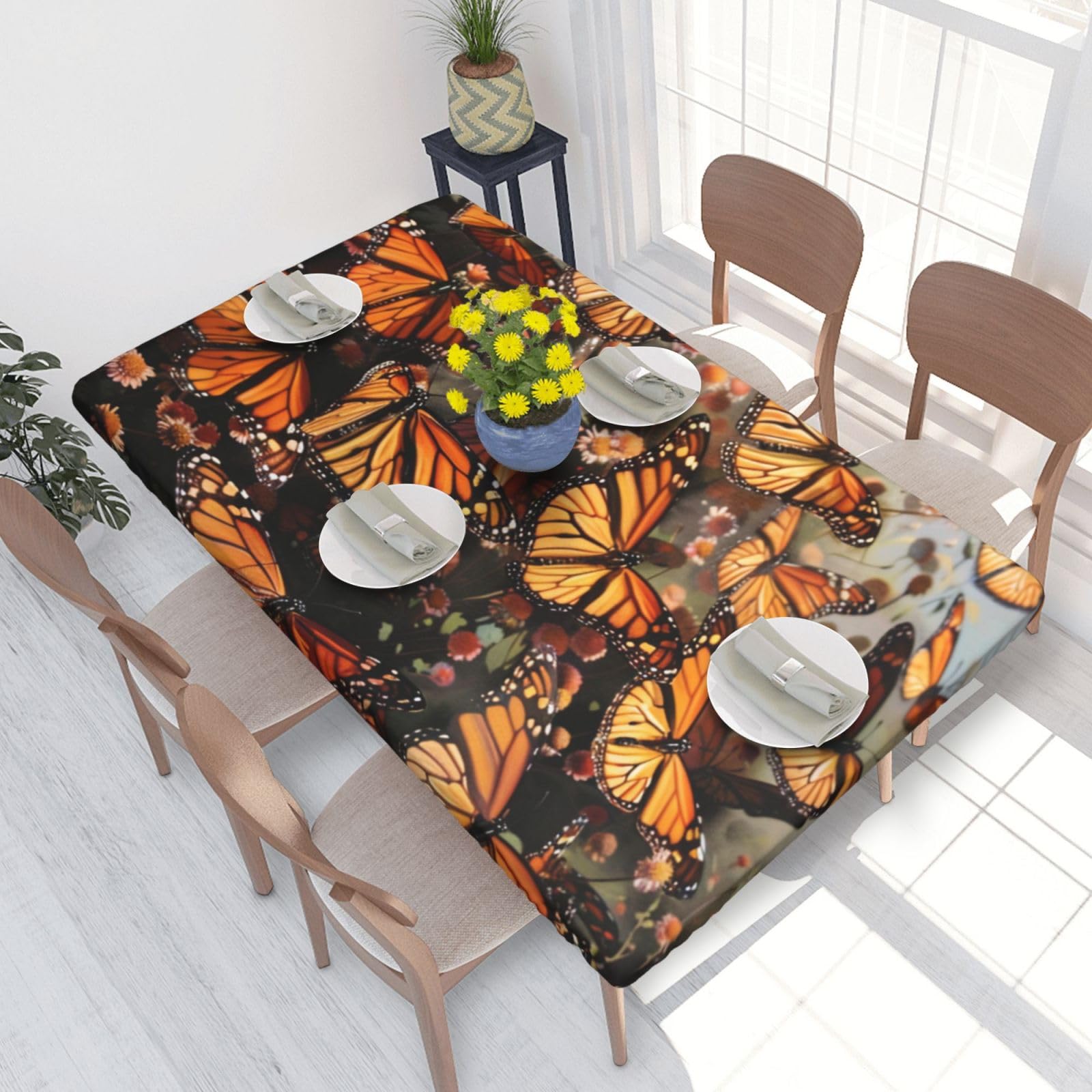WPKJU Monarch Butterflies Printed Tablecloths 4ft Rectangular Table Covers Washable Polyester Decorative Table Cloth for Dining Table Picnic Wedding