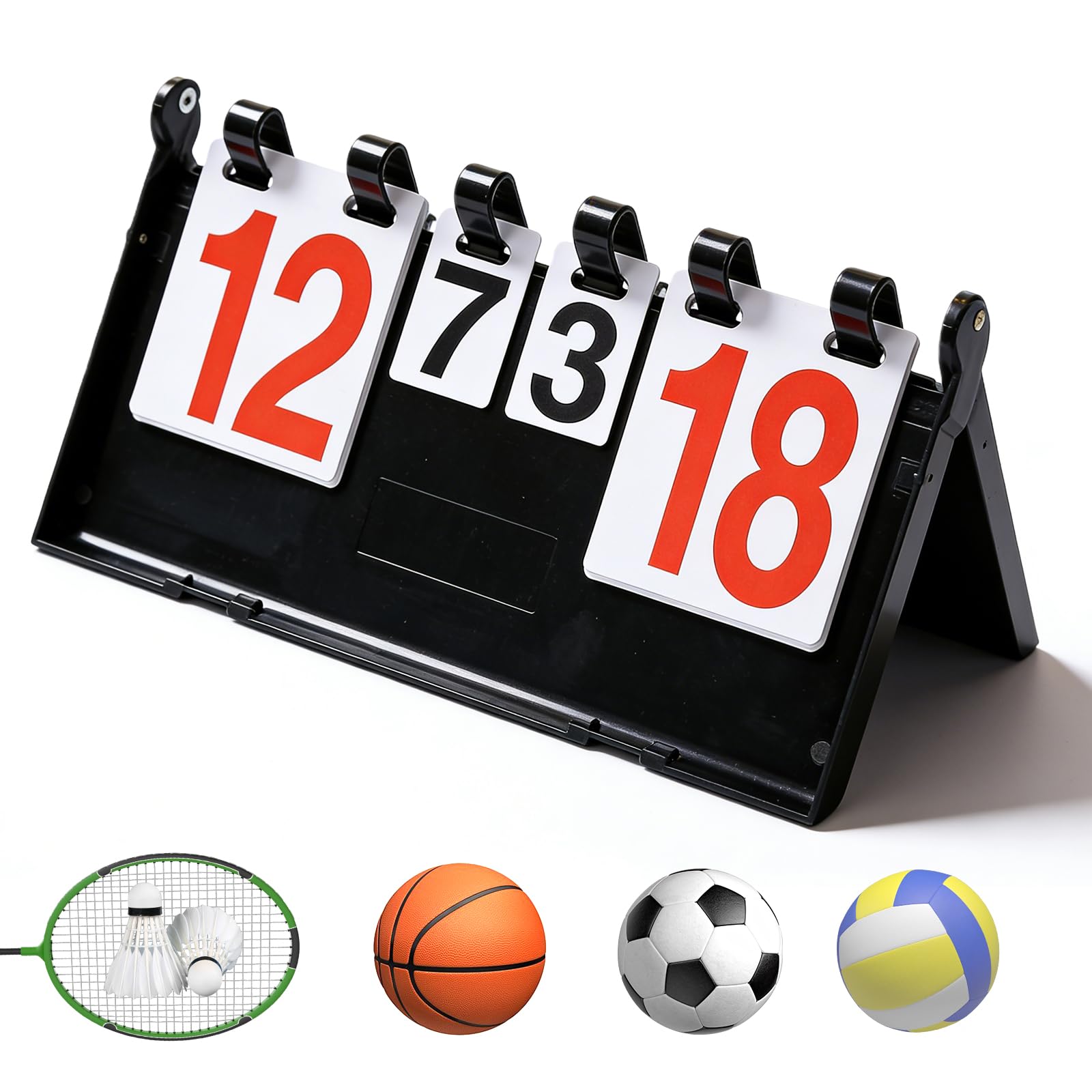 PORFOYO Tabellone Punti Segnapunti per Competizioni Sportive, Segnapunti a 4 Cifre, Segnapunti Pieghevole Portatile per Ping Pong, Badminton, Pallacanestro, Pallavolo, Pallamano, Pugilato (Bianco