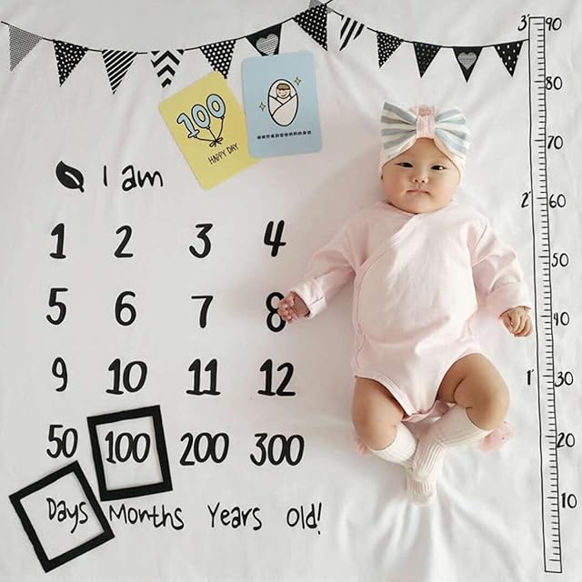 POHOVE Baby Milestone Blanket, Baby Age Blanket, Newborn Photo Mat for Boy or Girl, Baby Age Blanket, Newborn Photo Mat Photo Shoot Background Cloth, 39.3 x39.3(Hundred Days)