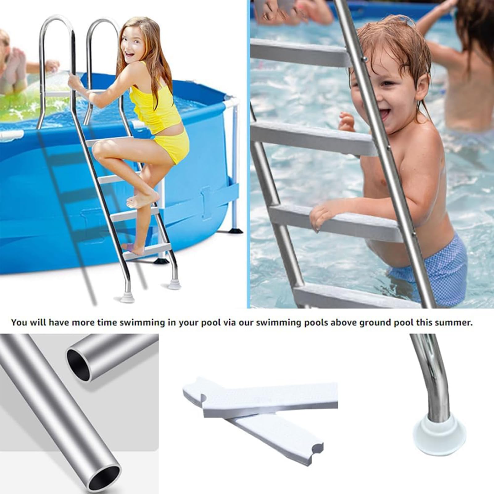 Échelle De Piscine Robuste en Acier Inoxydable - Escalier De Piscine Hors Sol à Deux Marches Et à Double Face AntidéRapante, pour Utilisation à L'IntéRieur Et à L'ExtéRieur