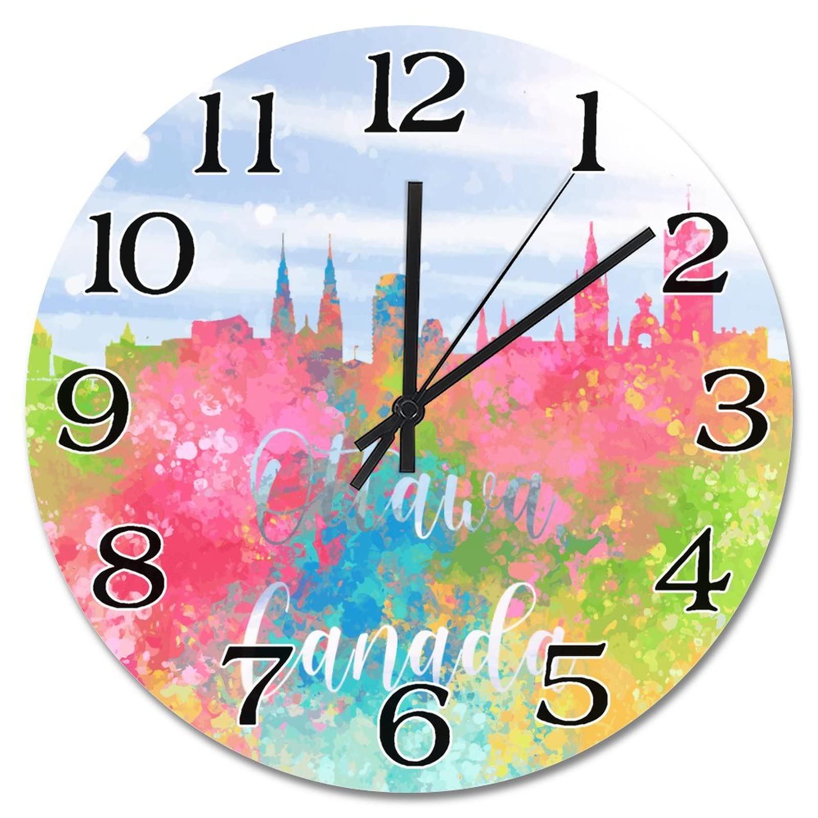 Horloge murale silhouette Ottawa pour décorer un salon moderne et silencieux