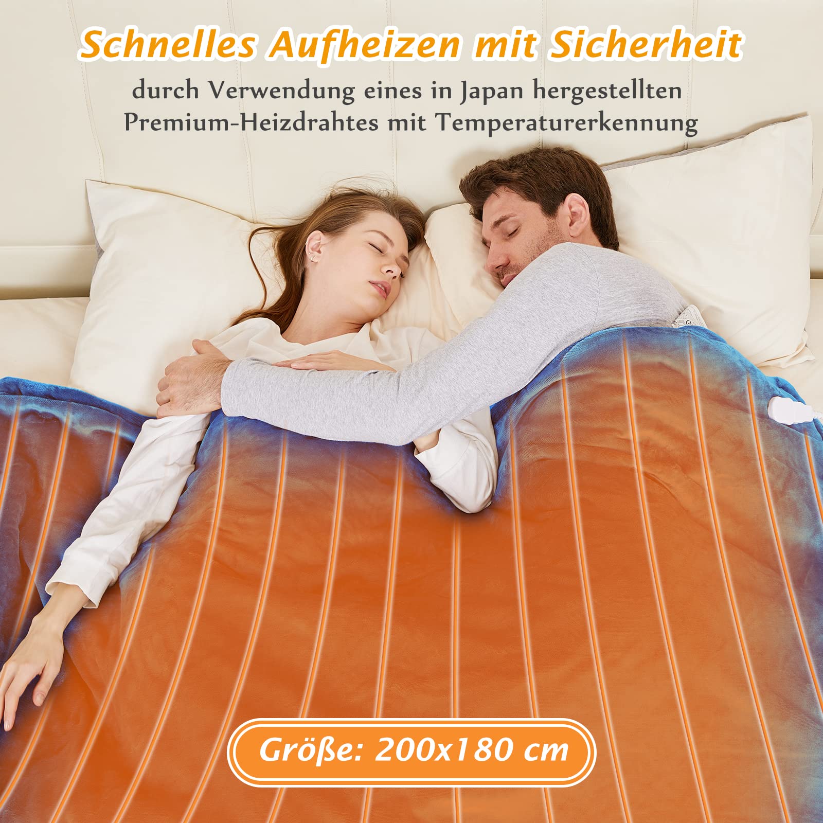 Mia&Coco Heizdecke mit Abschaltautomatik, 180x200cm, 10 Heizstufen Up-to-9 Stunden Auto-Off-Timer Überhitzungsschutz, Elektrische Wärmedecke Waschbar, Blau
