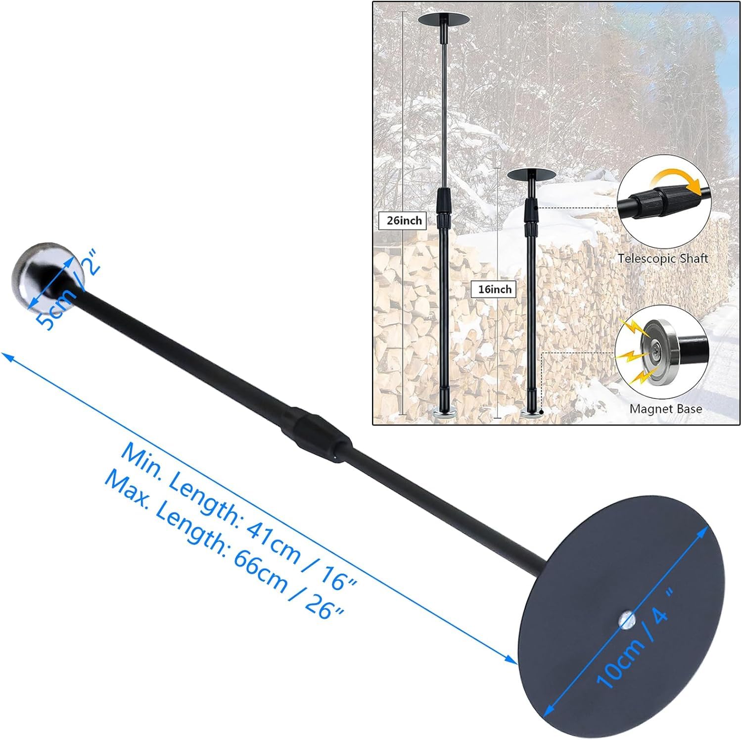 2 Pcs Strong Magnetic 16" to 29" Adjustable Firewood Sawing Wood Measuring Tool Black - Image 2