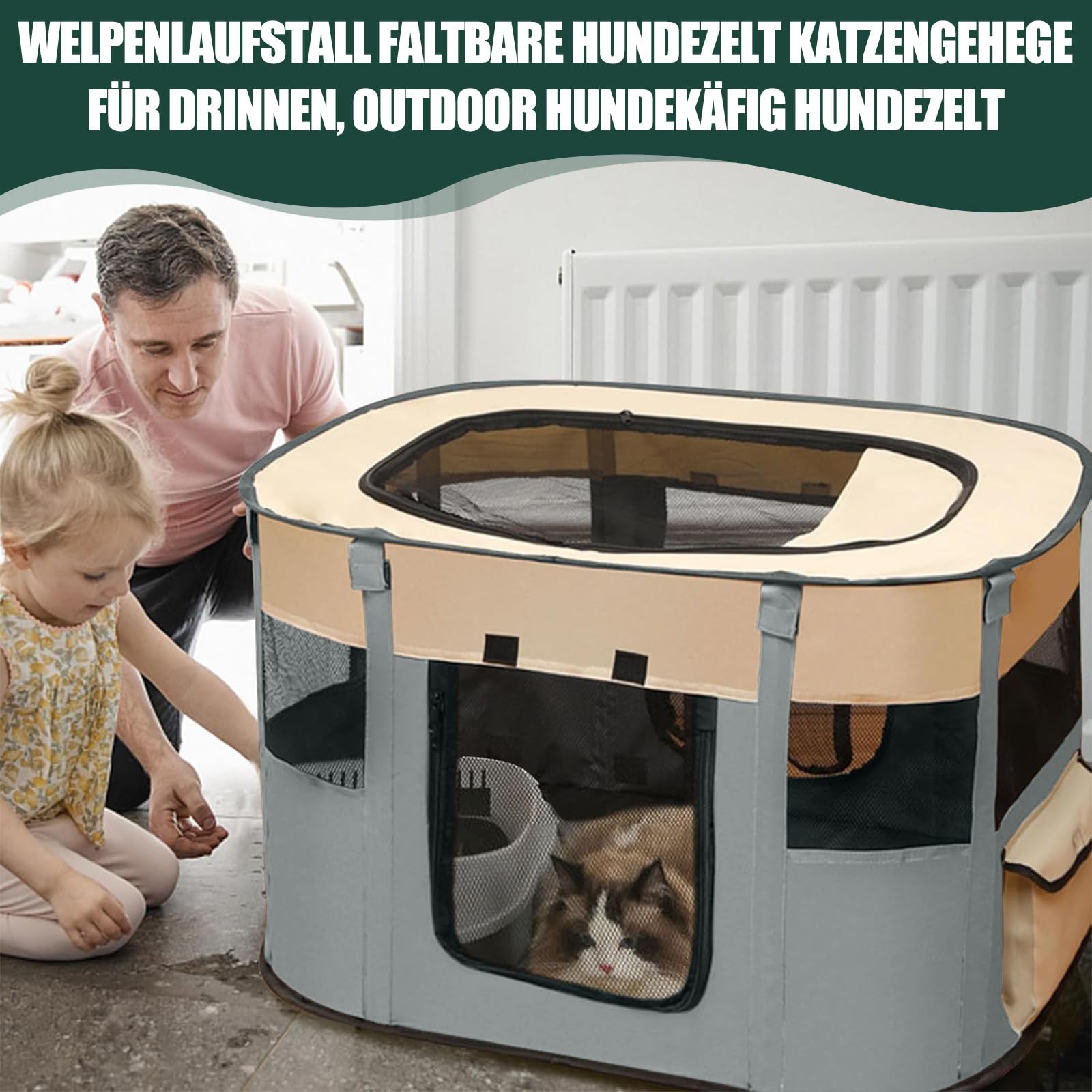 Welpenauslauf Faltbare Hundebox - 70×55×40 cm Welpenlaufstall Faltbare hundezelt Katzengehege für Drinnen, Outdoor Hundekäfig Hundezelt Kaninchen Laufstall Katze Hund Katzenzelt Kleintiergehege