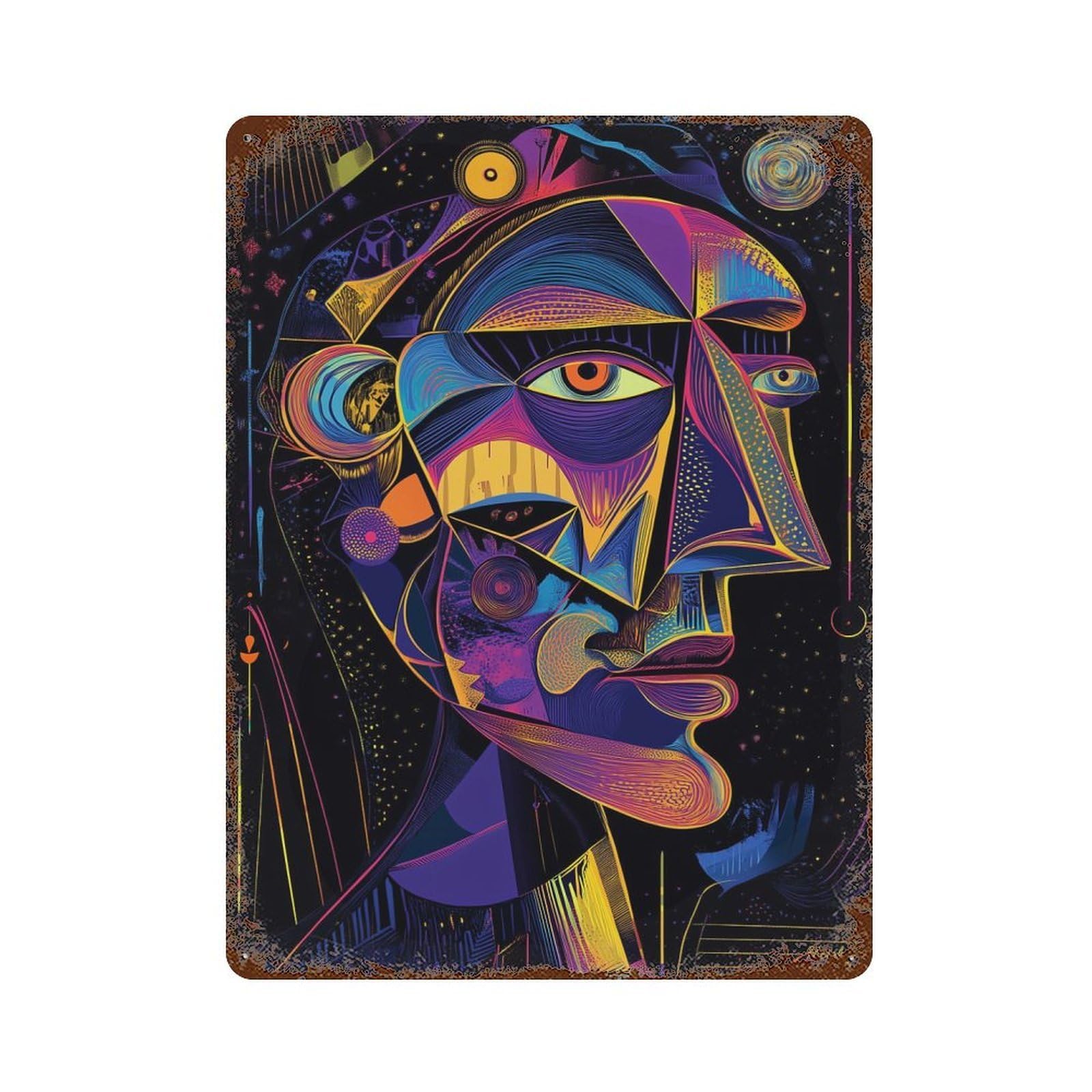 Futuristic Abstract Vision – Neon Cubist Portrait Vintage Metal Tin Sign 15.7"x11.8", Ideal for Cafe, Home Bar And Lounge Decor