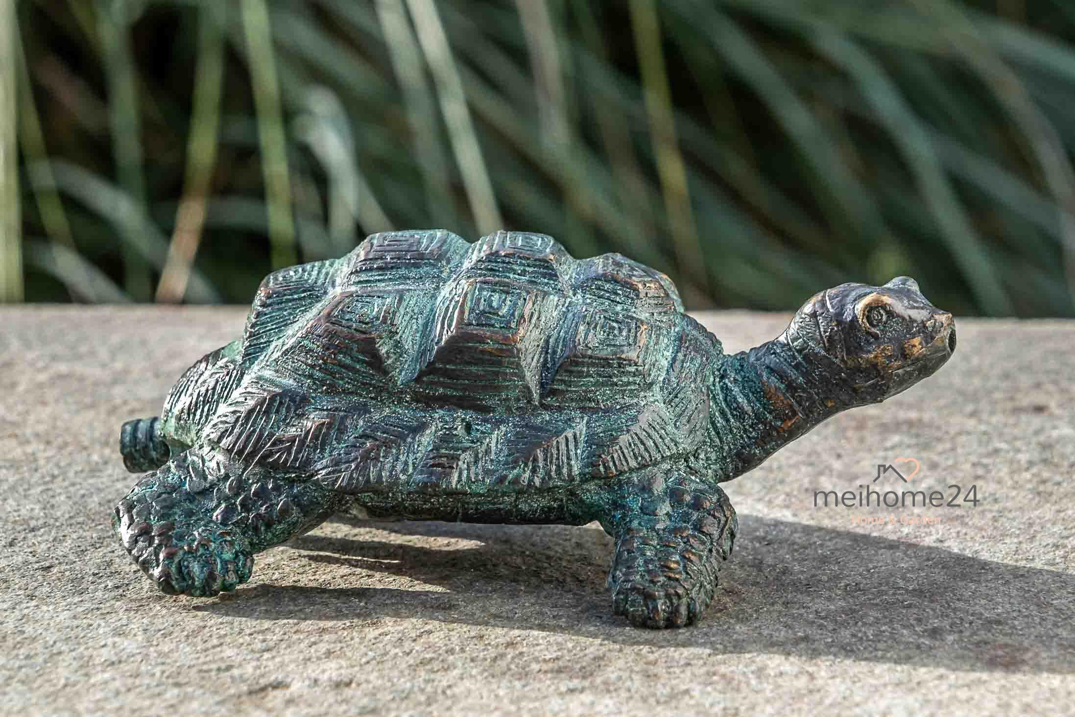 Generisch Bronze-Skulptur Wasserspeier Schildkröte | Fontaine | klein | antik-grün | 17x10x7cm | Tierfigur aus Bronze | handgefertigt