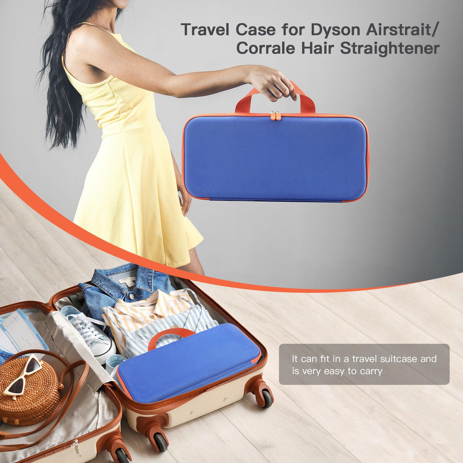 Funda rígida de transporte compatible con Dyson Airstrait Straightener HT01, almacenamiento seguro y protección para tu alisador de cabello y accesorios (azul)