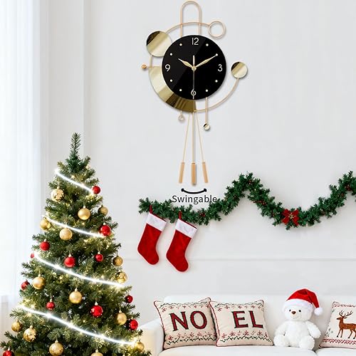 Miniatura 6 de SIN&MI Reloj de pared con péndulo, silencioso sin tictac, funciona con pilas, moderno y grande, relojes de pared para sala de estar, dormitorio,