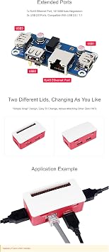 Ethernet/USB HUB Box Supports Raspberry Pi Zero Series, with ETH/USB HUB HAT (B) Expansion Board Inside, Includes 3X USB 2.0 Ports,1x RJ45 Ethernet Port