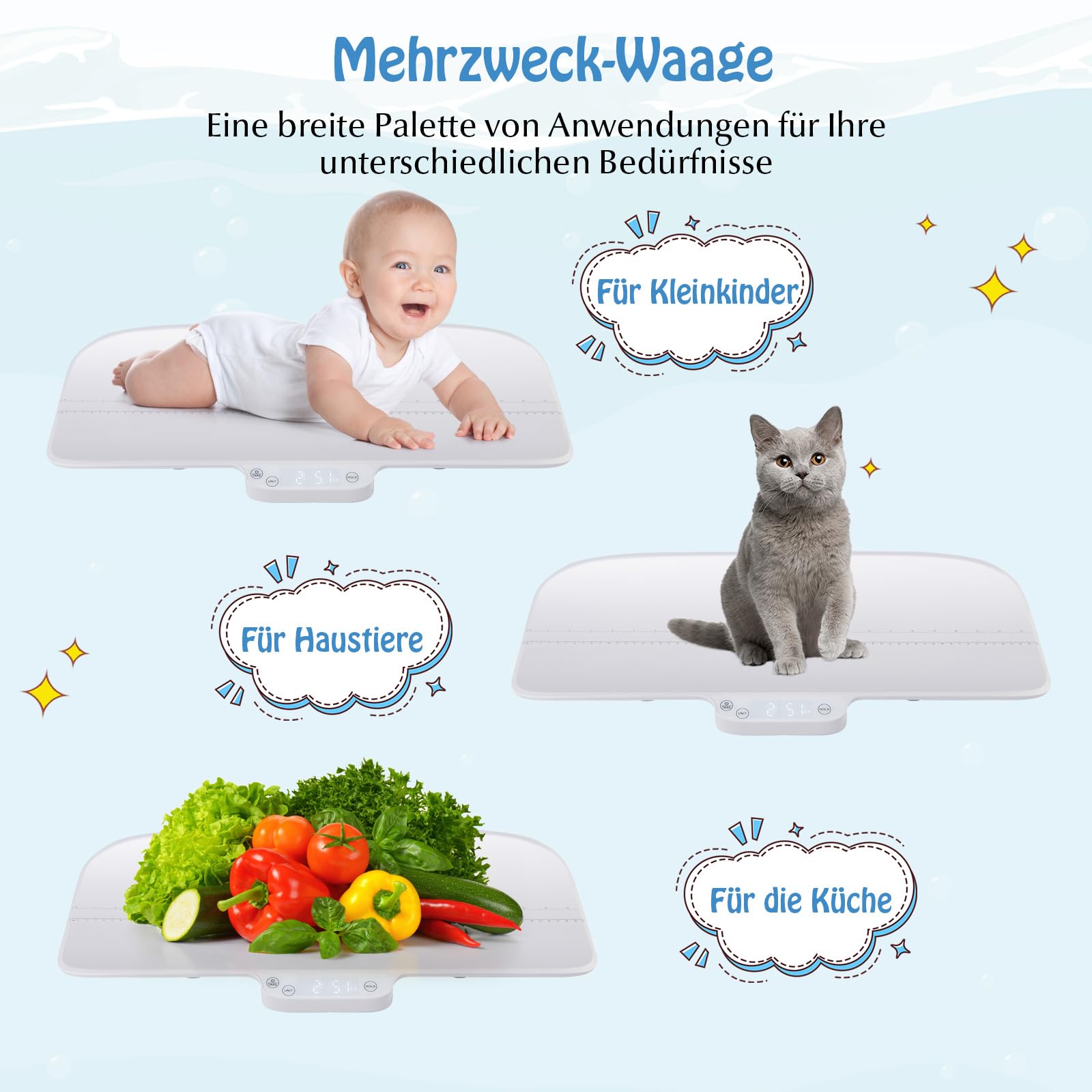 GOPLUS Báscula digital para bebé, báscula inteligente para bebés, función de sujeción y tara, pantalla LED, báscula multifuncional para mascotas, cuna para bebés y mascotas,