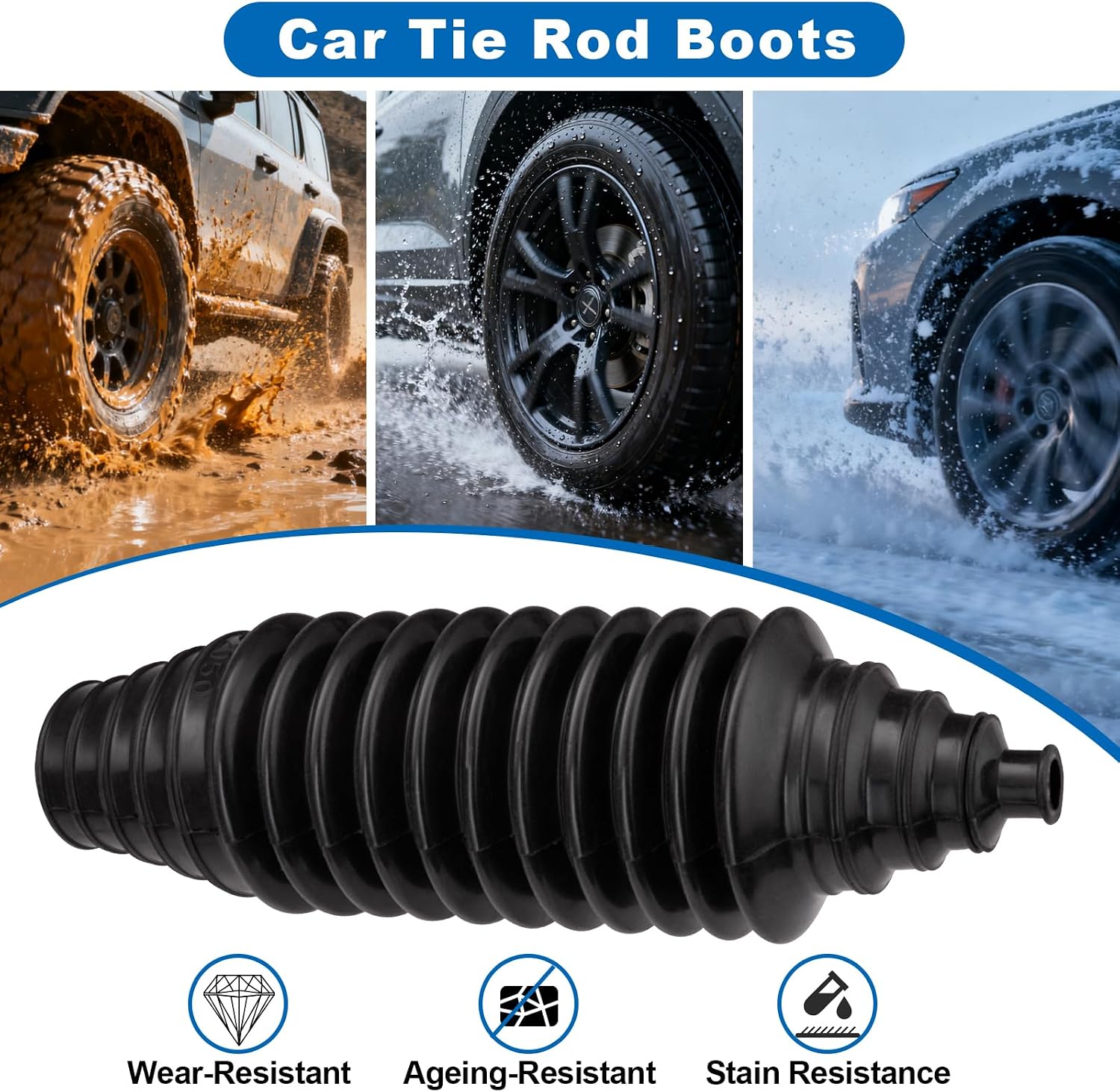 Toolwiz Inner Tie Rod Boot Kit, 2PCS Universal Adjustable Car Tie Rod Boot with Bellow Cable Ties and Clamps, Dustproof Silicone Rack and Pinion Boot Accessories for Cars, SUVs, Trucks Steering System