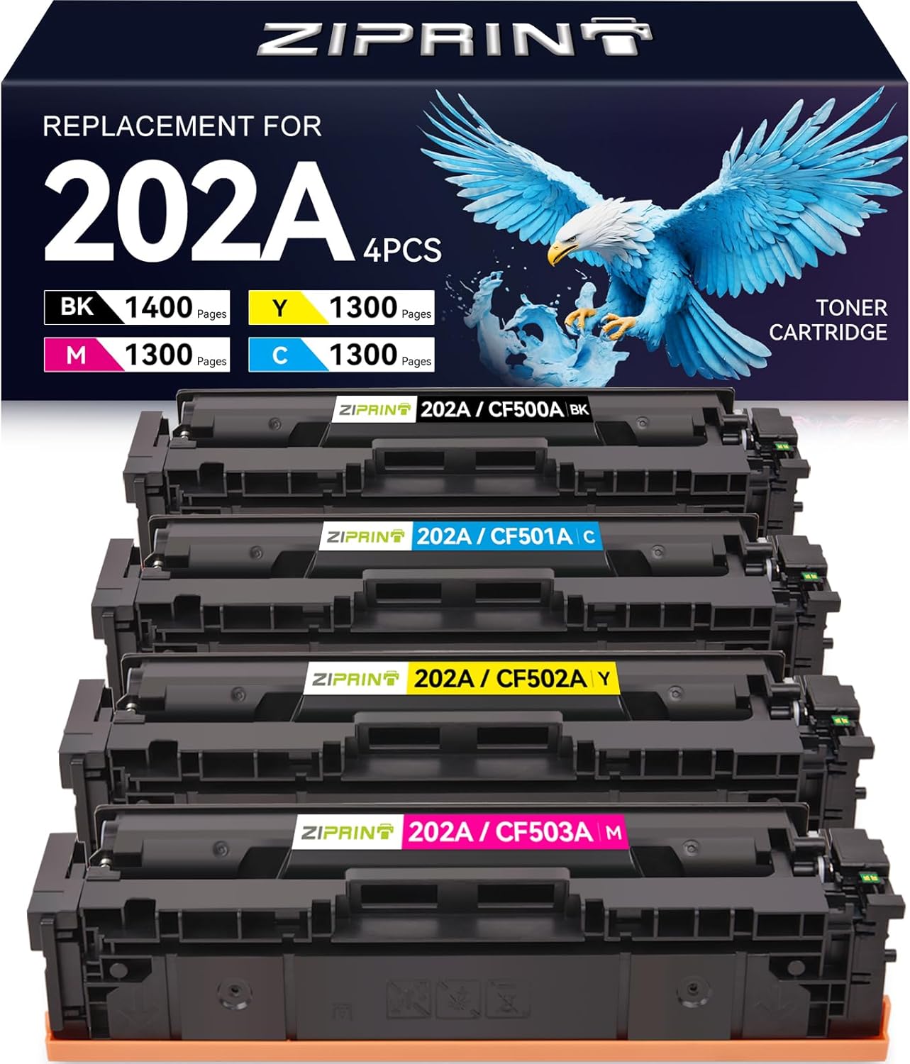 ZIPRINT Compatible Replacement for HP 202A 202X CF500A Toner Cartridge Compatible for HP Color Laserjet Pro MFP M281fdw M254dw M281cdw M281fdn M254dn M254nw M281 M254 Printer (B/C/Y/M,4-Pack)
