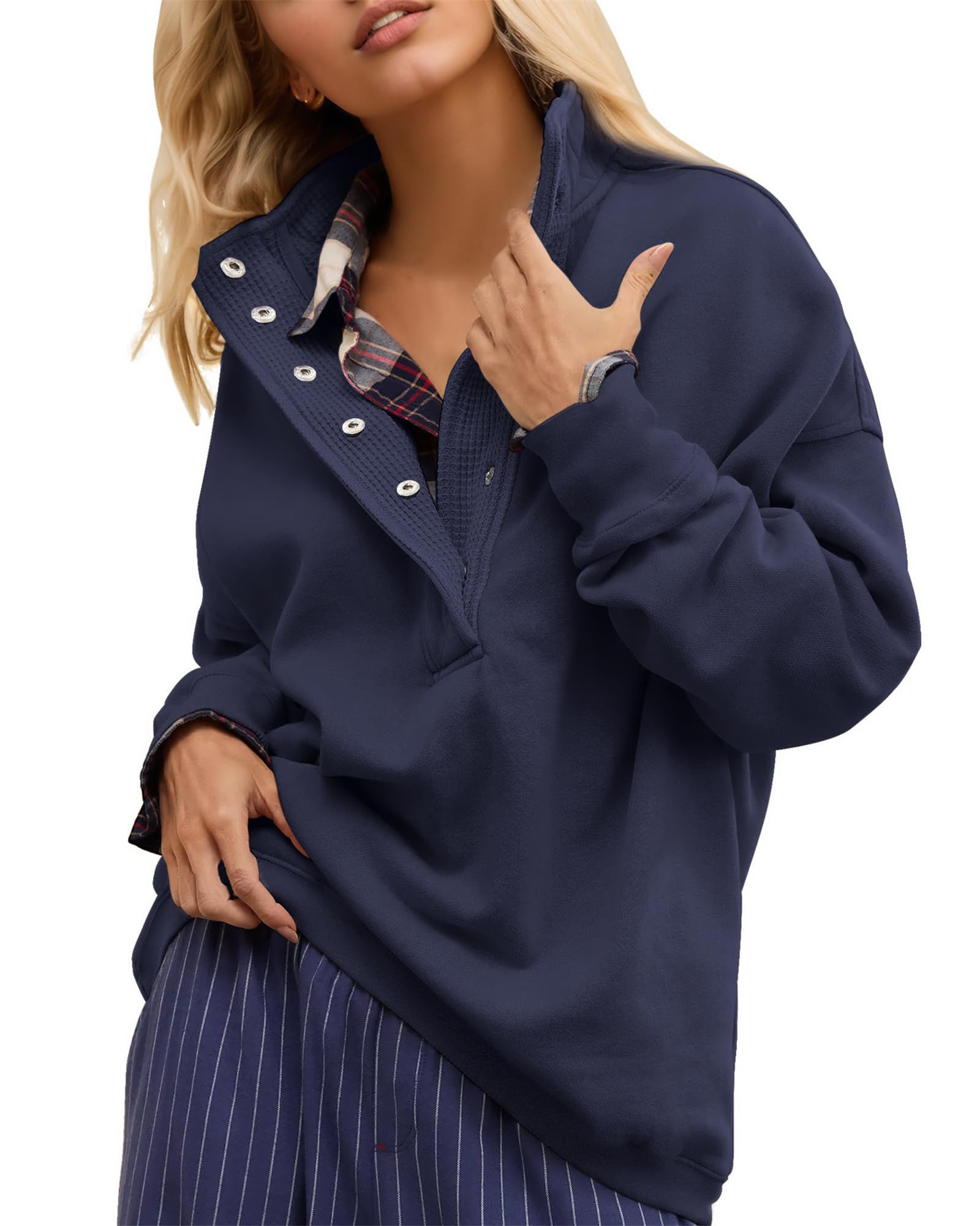 Bluza oversize dla kobiet stójka Henley Collar Y2K modne stroje